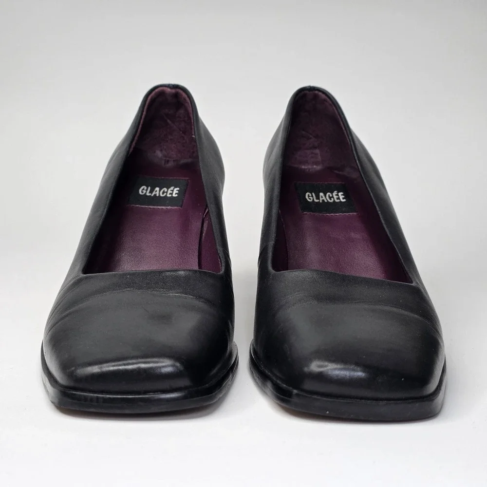 Glacee‎ Women's Heels Size 8 M Black Leather Slip On Shoes Vintage